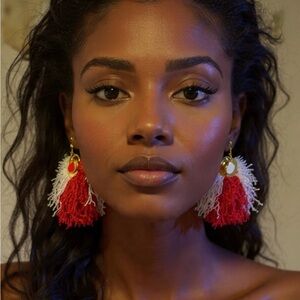 Elegant Red and White Tassel Earrings